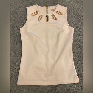 Michael Kors White Sleeveless Top with Gold Metal Hoops (Fits XS-S)
